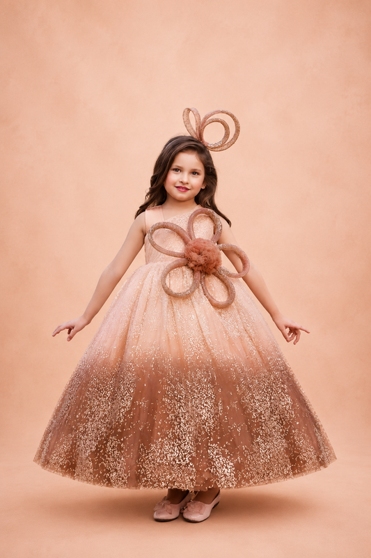 Brown ombré (Champagne to Chocolate Brown) Kids Party Party Wear Gown