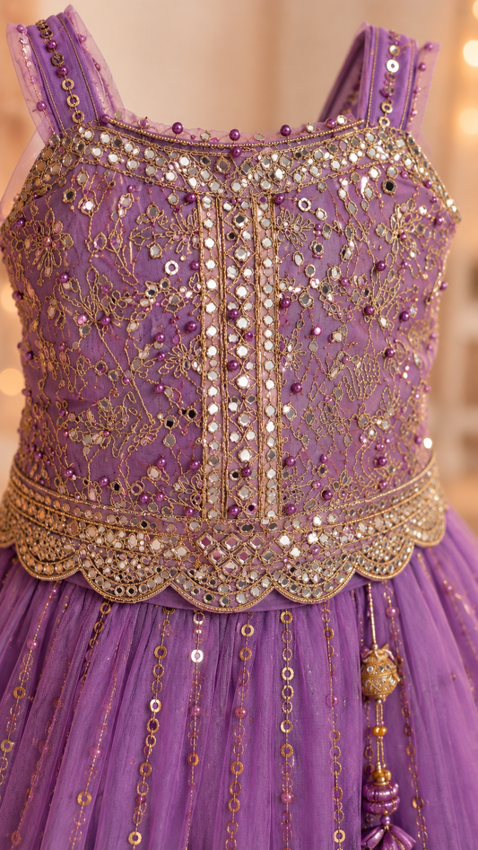 Royal Lavender Lehanga Set for Girls | Kids Ethnic Wear Dress