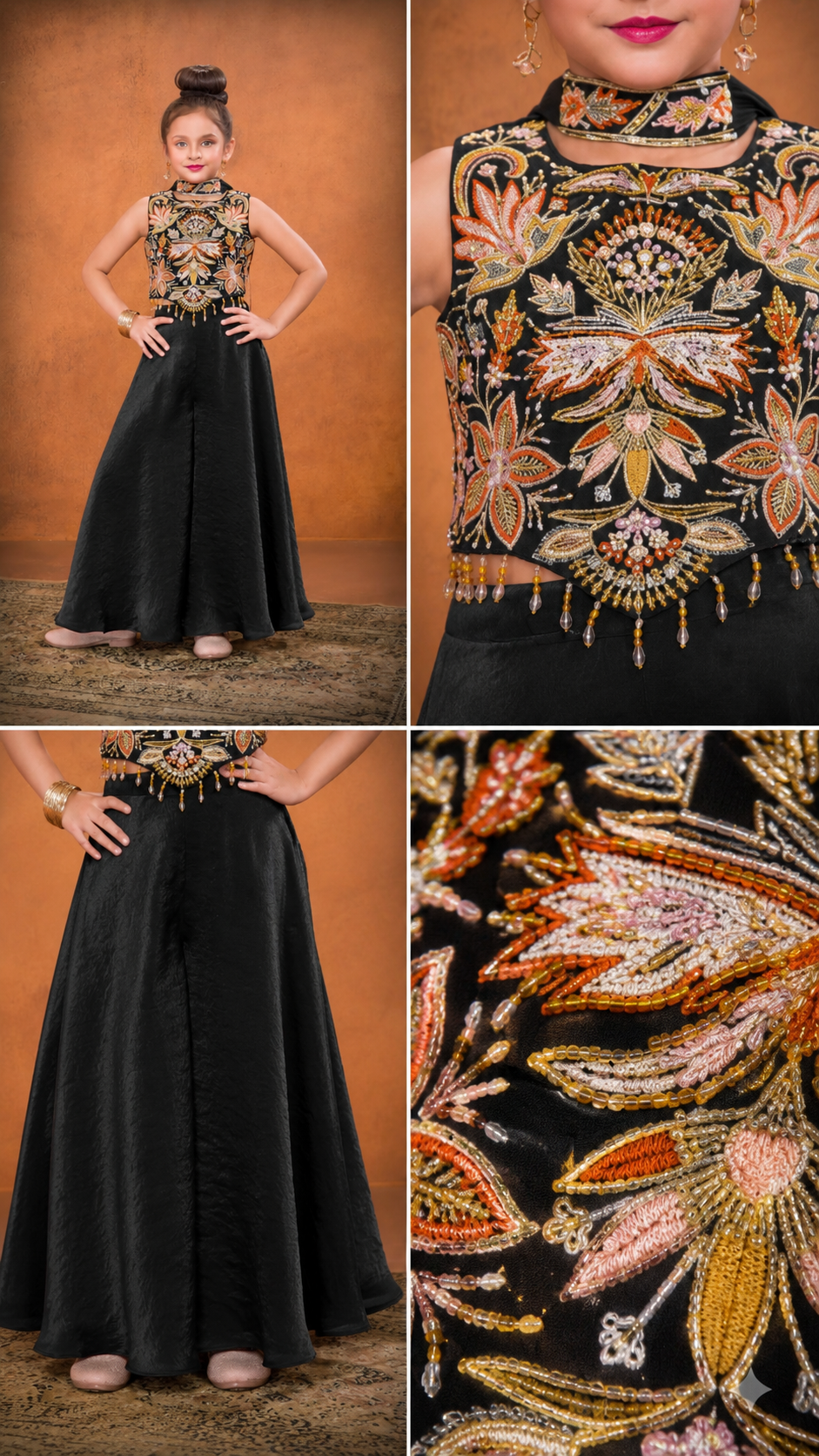 Black Royale Embroidered Palazzo/Sharara Set | 5Y to 9Y