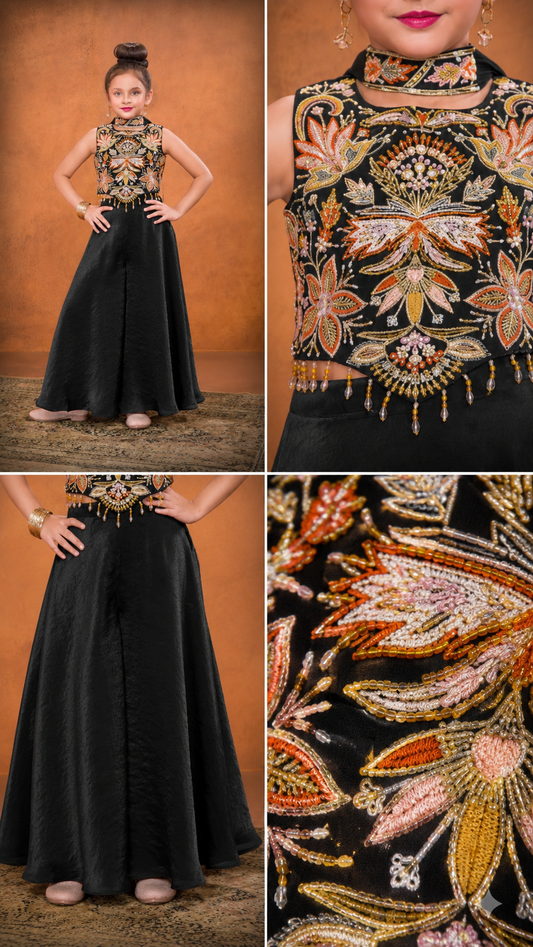 Black Royale Embroidered Palazzo/Sharara Set | 5Y to 9Y