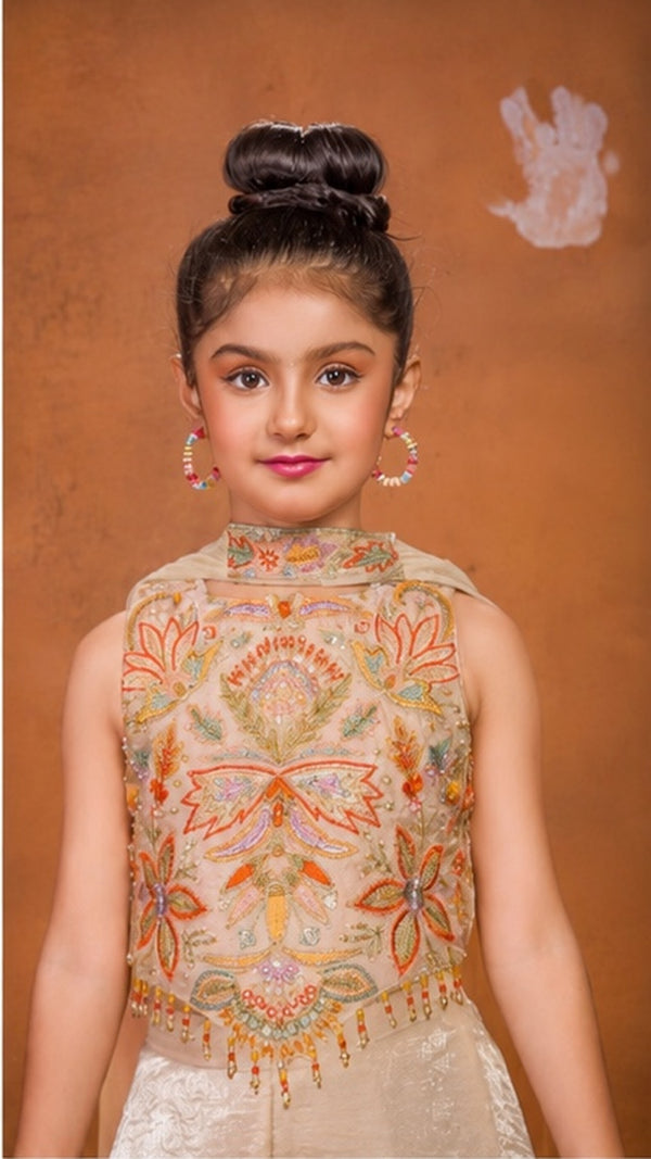 Ivory Floral Embroidered Palazzo/ Sharara Set | 5Y to 9Y