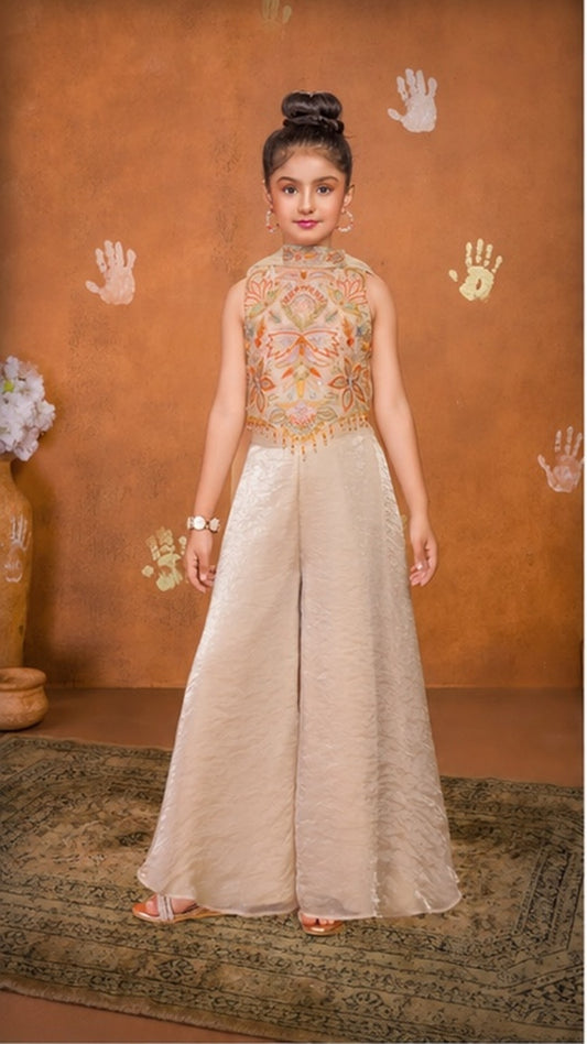 Ivory Floral Embroidered Palazzo/ Sharara Set | 5Y to 9Y