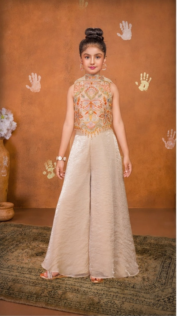 Ivory Floral Embroidered Palazzo/ Sharara Set | 5Y to 9Y