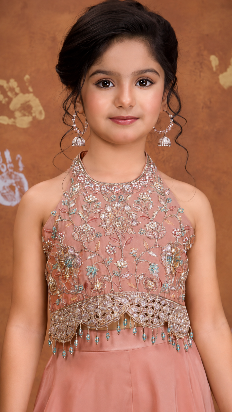 Blush Pink Embroidered Halter Neck Sharara/Palazzo Set for Girls | 5Y to 9Y