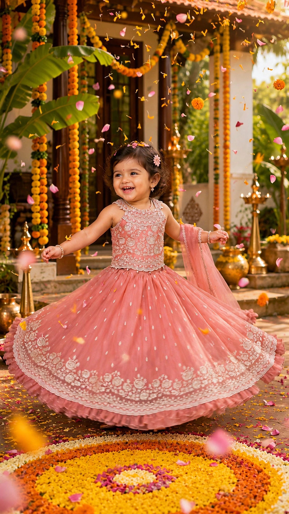 Dusty Peach Embroidered Lehenga Set for Girls | Kids Ethnic Wear Dress