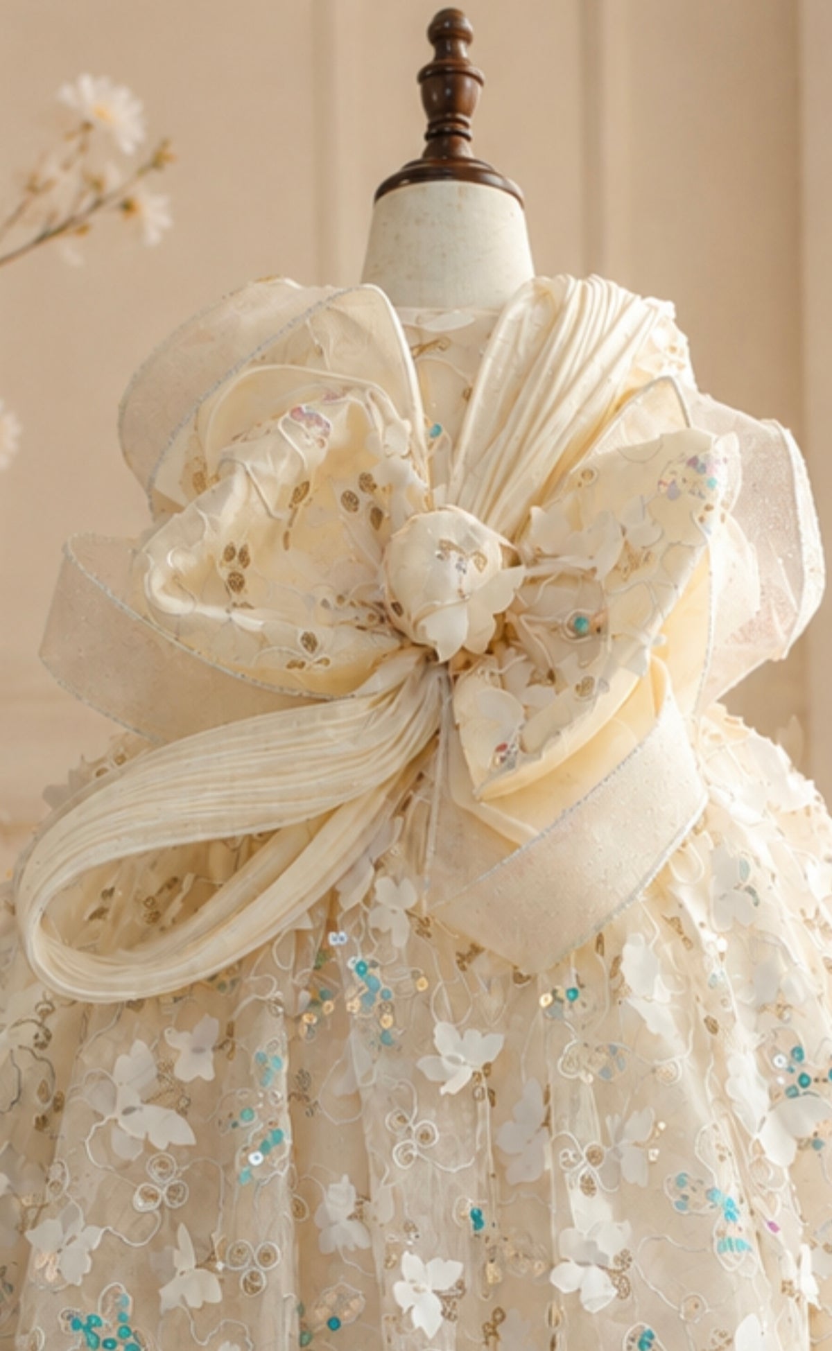 Ivory with Aqua blue Sequine Princess Gown | 3Y to 9Y