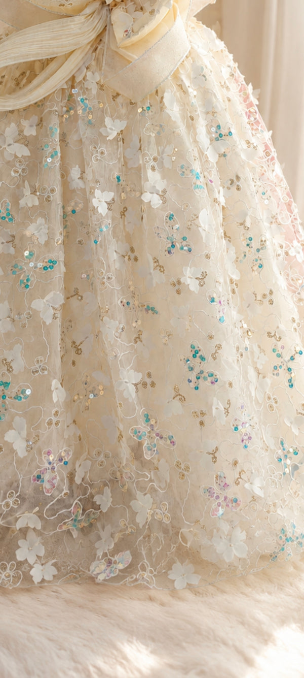 Ivory with Aqua blue Sequine Princess Gown | 3Y to 9Y