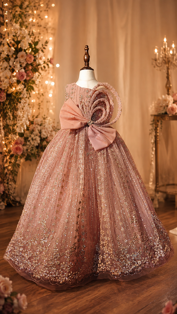 Blush Peach Rosette Princess Gown | 3Y to 9Y