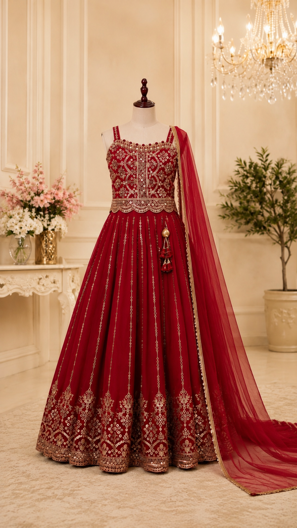 Ruby Red Royal Lehenga | 1Y to 7Y