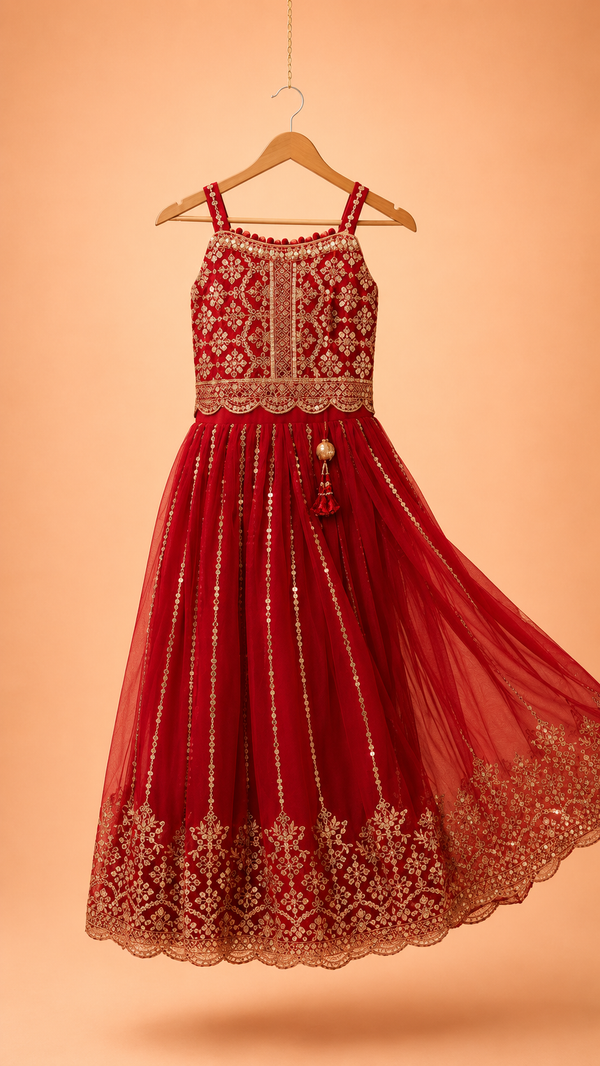 Ruby Red Royal Lehenga | 1Y to 7Y
