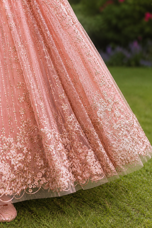 Blush Peach Rosette Princess Gown | 3Y to 9Y