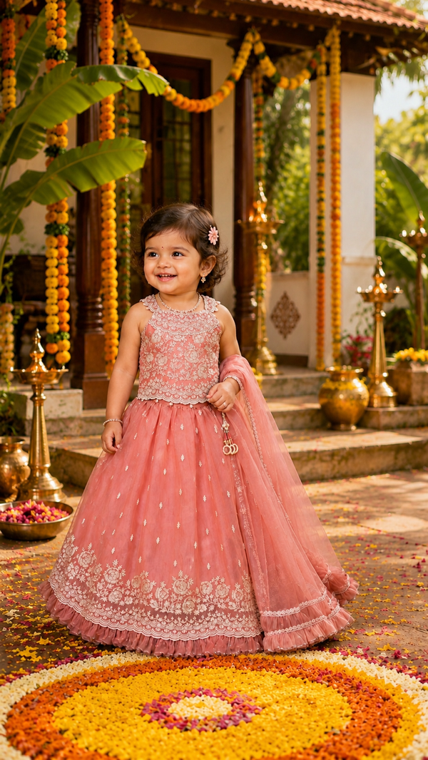 Dusty Peach Embroidered Lehenga | 1Y to 7Y