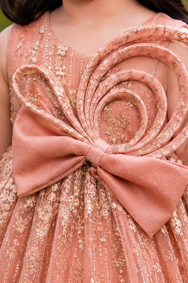 Blush Peach Rosette Princess Gown | 3Y to 9Y