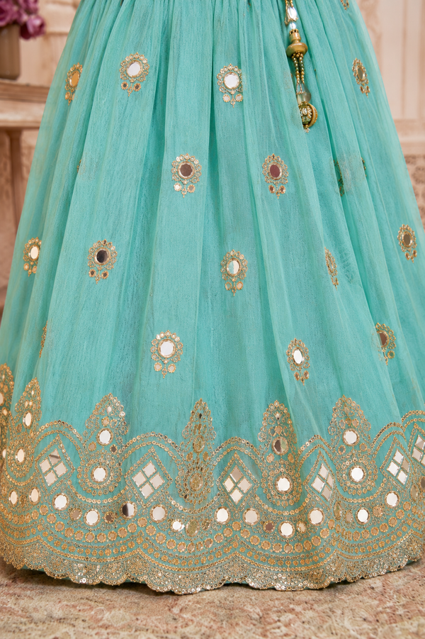 Sea Green Mirror work Lehanga | 1Y to 7Y
