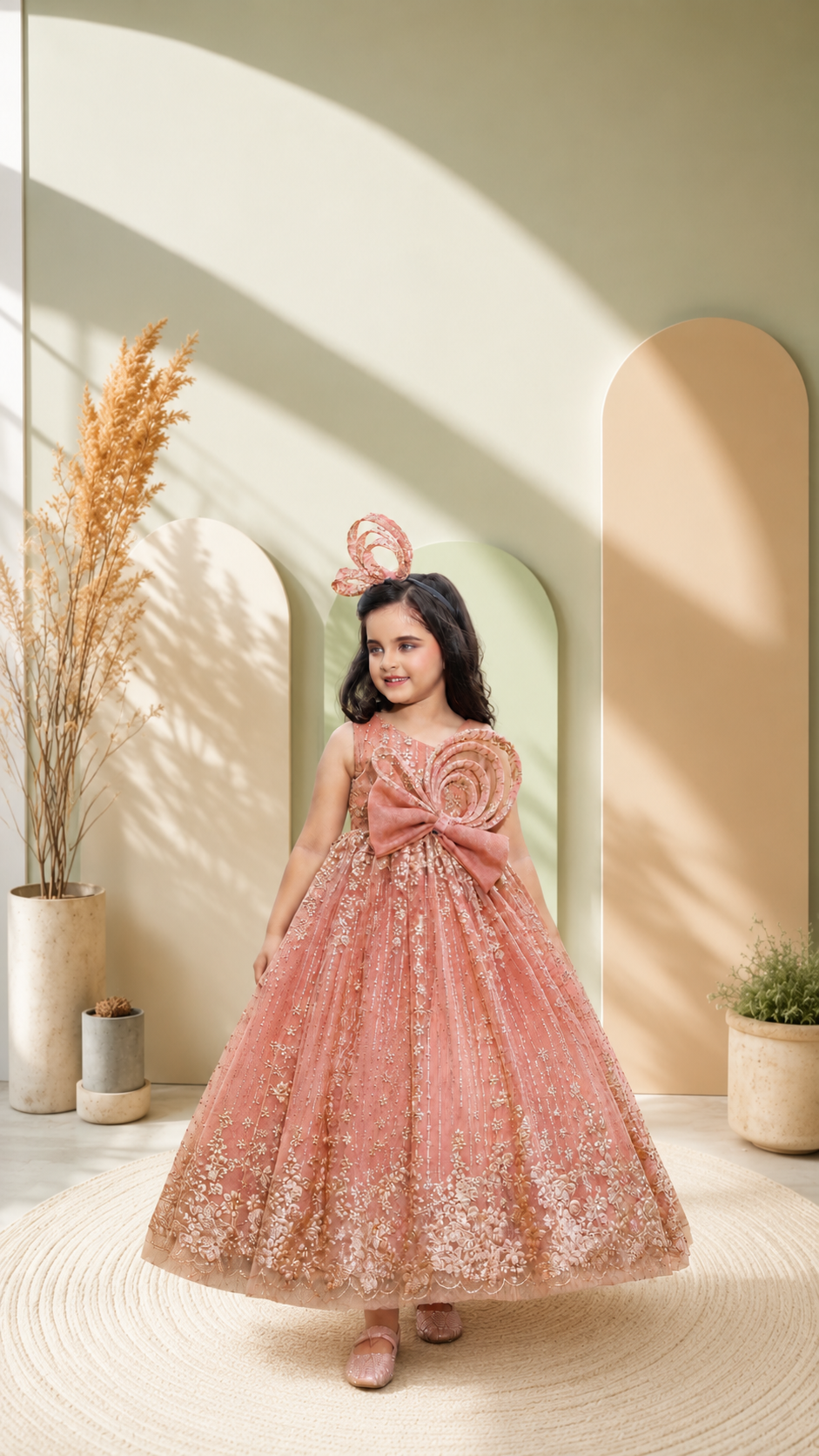 Blush Peach Rosette Princess Gown | 3Y to 9Y